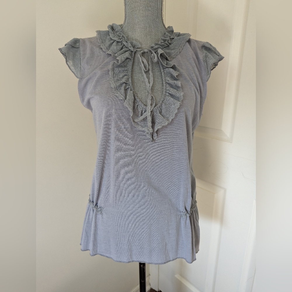 [Xhilaration] Lace Cap Sleeves Ruched Waist Neck Bow - L